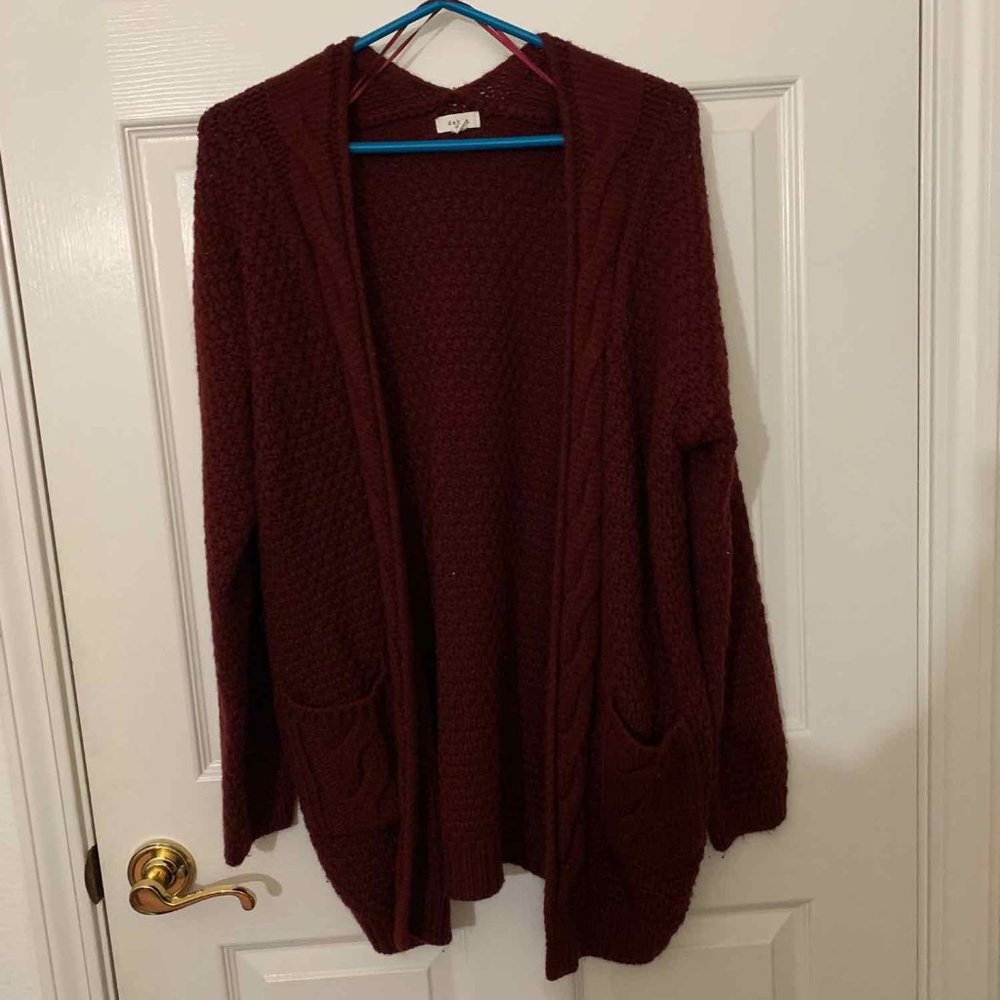 Debut Cable Knit Open Cardigan - Burgundy/Maroon